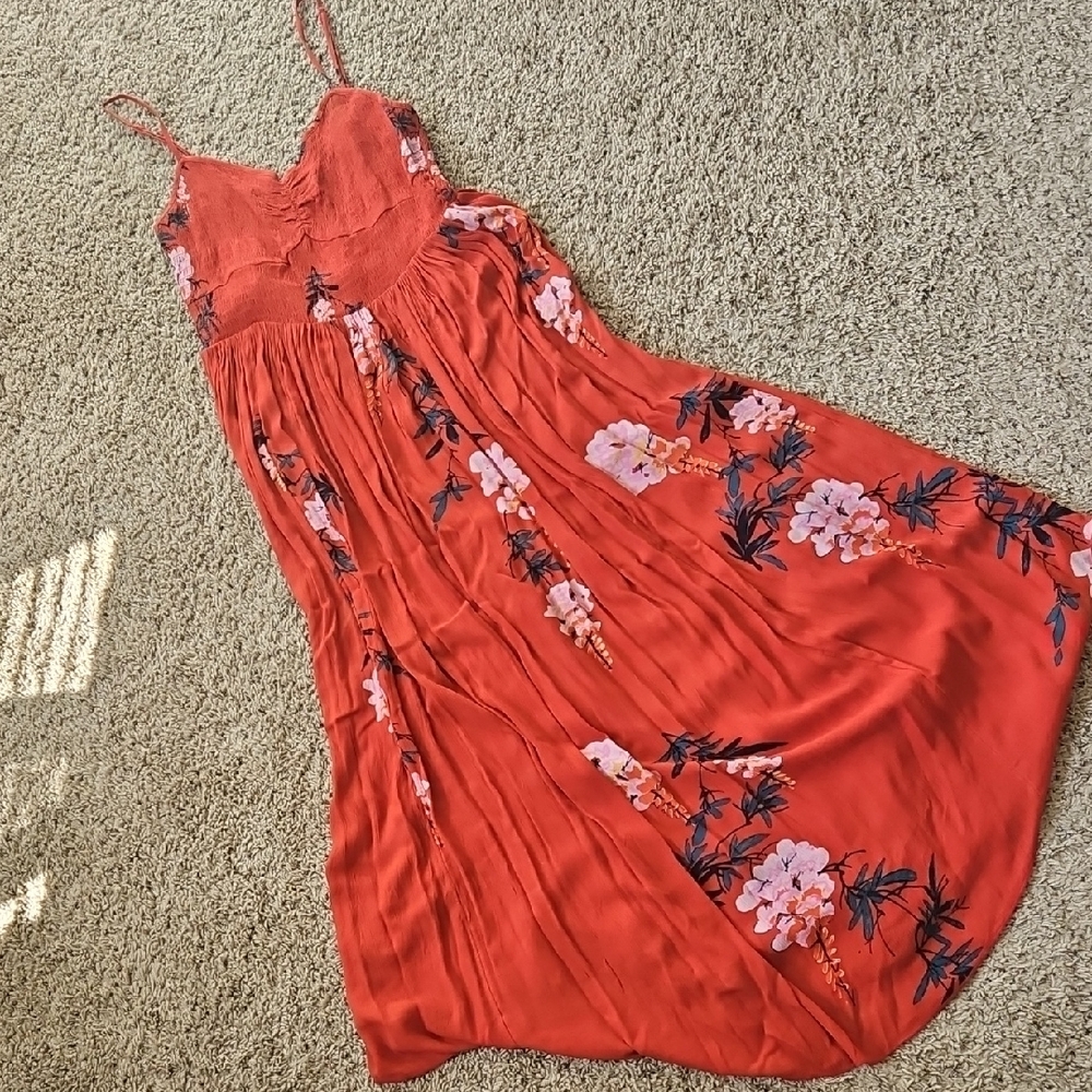 Free People Pink and Red Spaghetti Strap Maxi Sundress